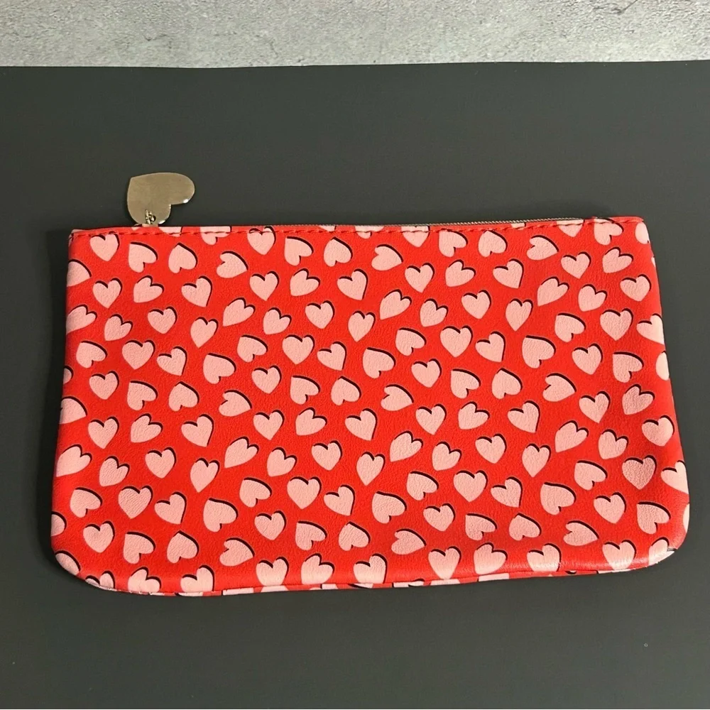 Ipsy Red and Pink Heart Cosmetic Bag